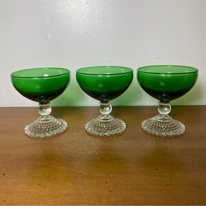 3 Anchor Hocking Forest Green Bubble Boopie Sherbet Cocktail Stemmed Glasses